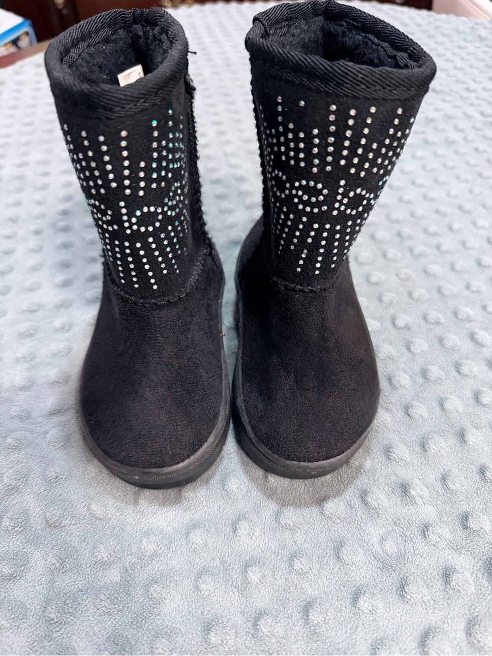 bebe Black Suede-Look Kids Boots with Rhinestone Detail